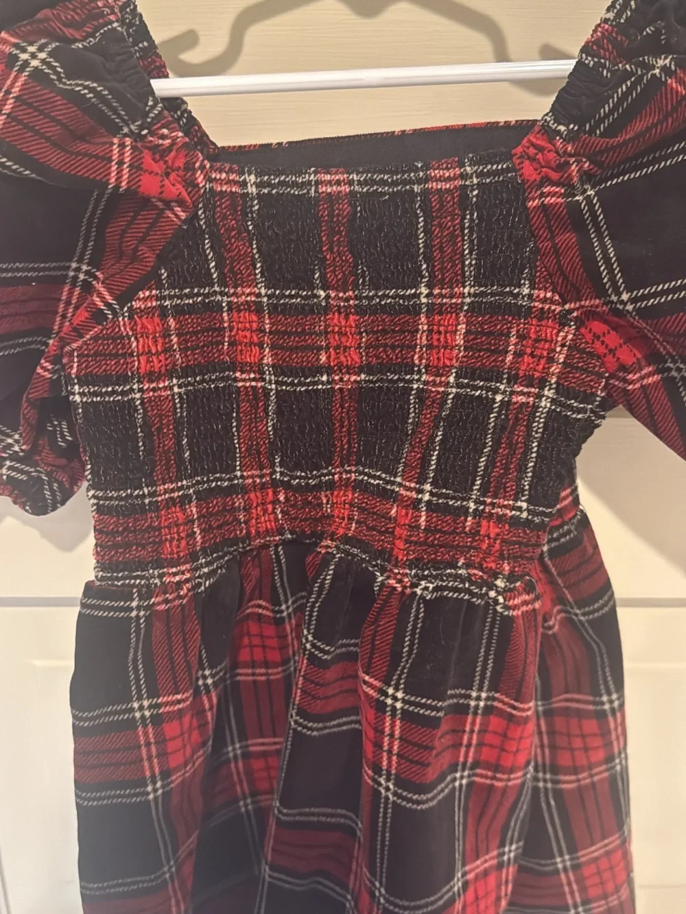 Copper Key Red & Black Plaid Puff-Sleeve Dress